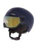 Miniatuur Uvex, Wanted Visor Women Edition skihelm met vizier unisex Polar Sparkle / Mirror Gold blauw 