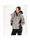 Miniatuur Superdry, Snow Puffer ski-jas, dames, licht grijs grit/ fluro koraal 