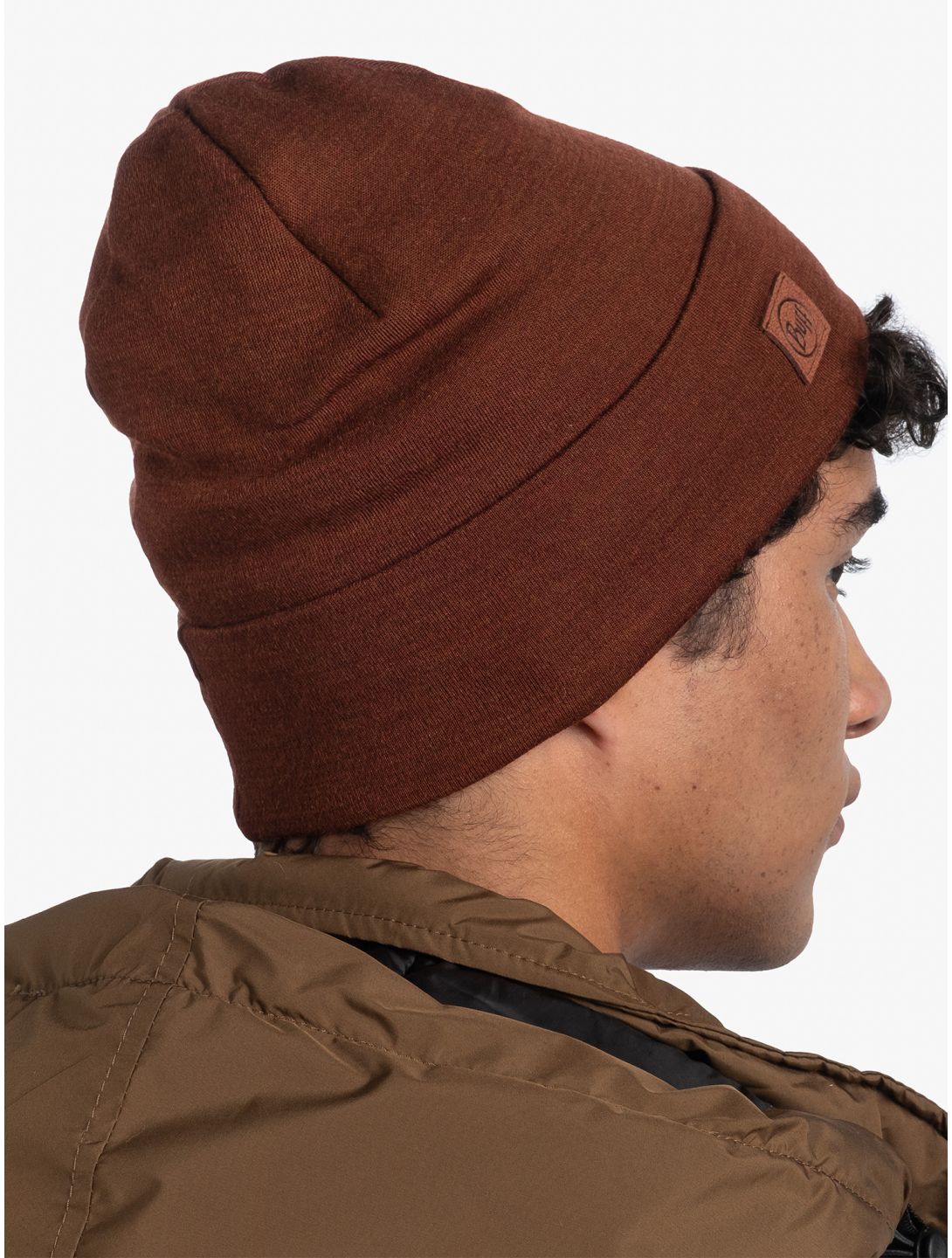 Buff, Merino Heavyweight Beanie muts unisex Solid Sienna bruin 