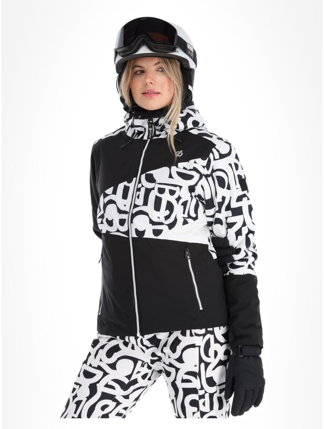 Dare2b, Ice ski-jas dames Black and White Graffiti Print / Black wit, zwart 