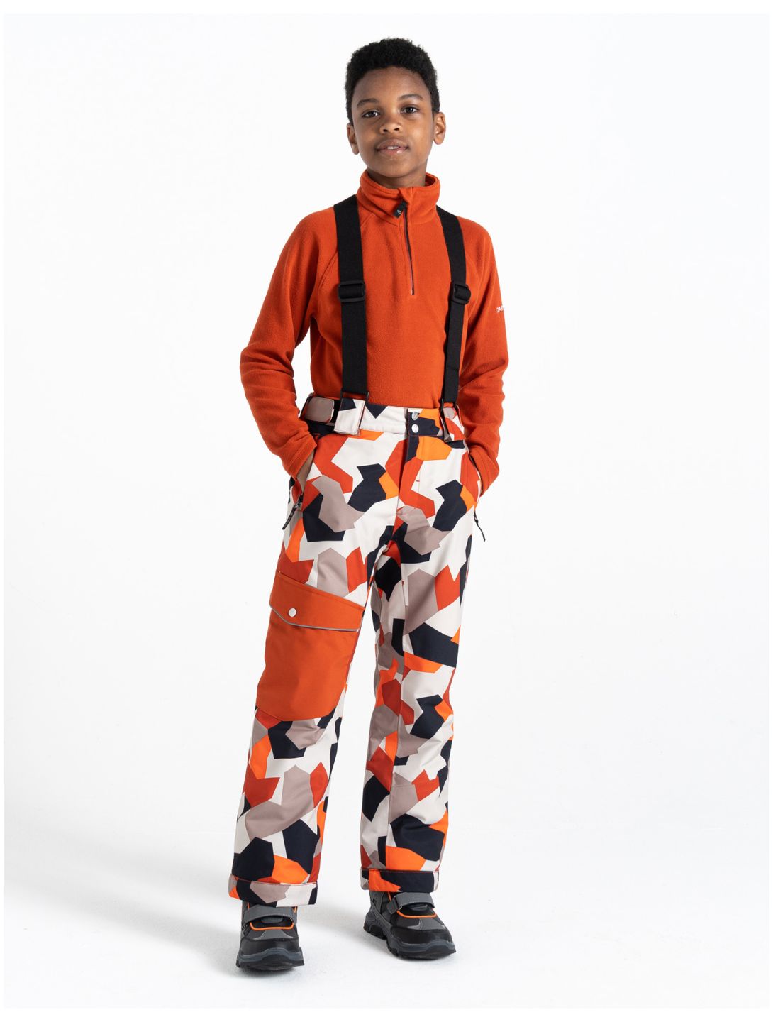 Dare2b, Pow skibroek kinderen Puffins Orange Geo Camo Print oranje 