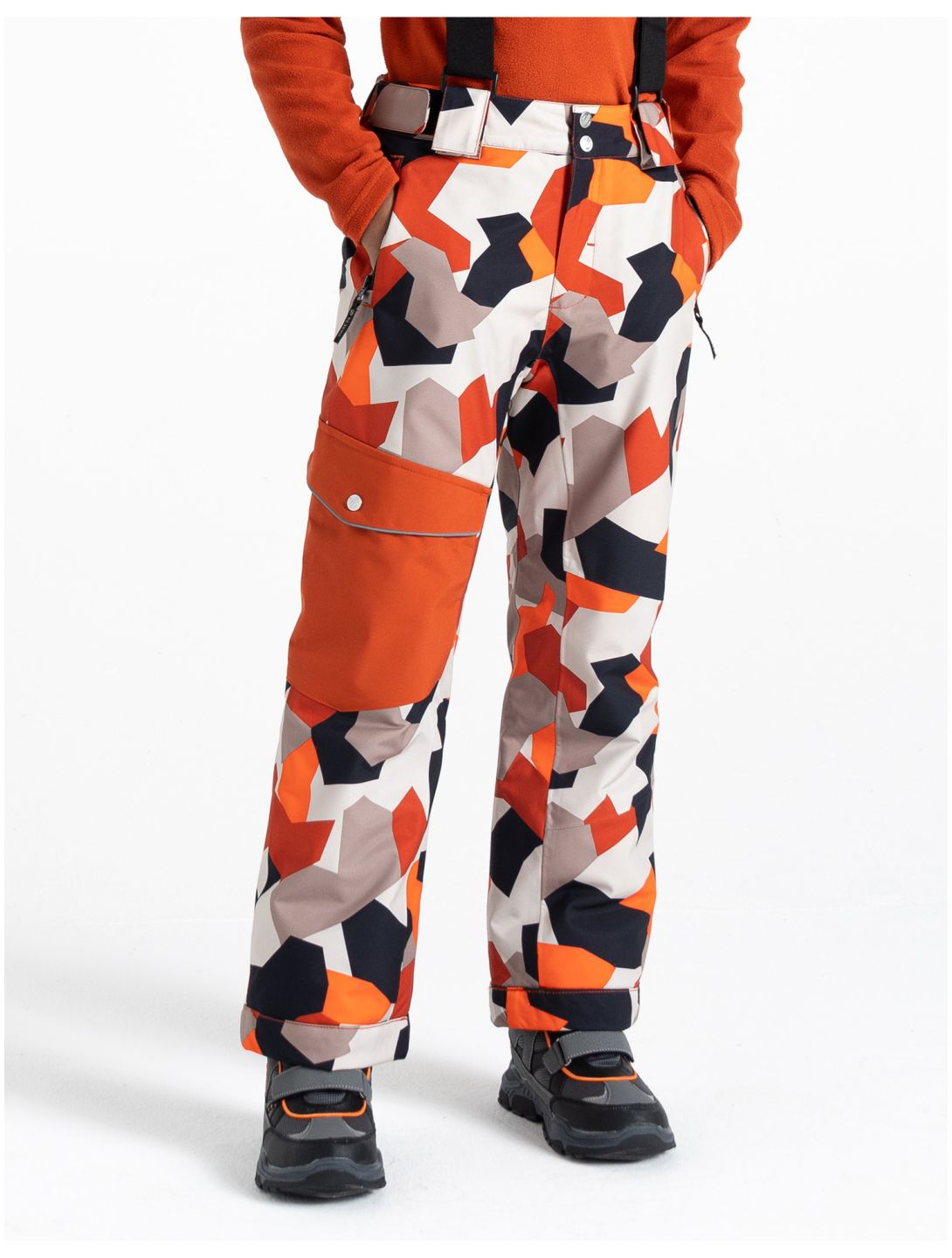 Dare2b, Pow skibroek kinderen Puffins Orange Geo Camo Print oranje 