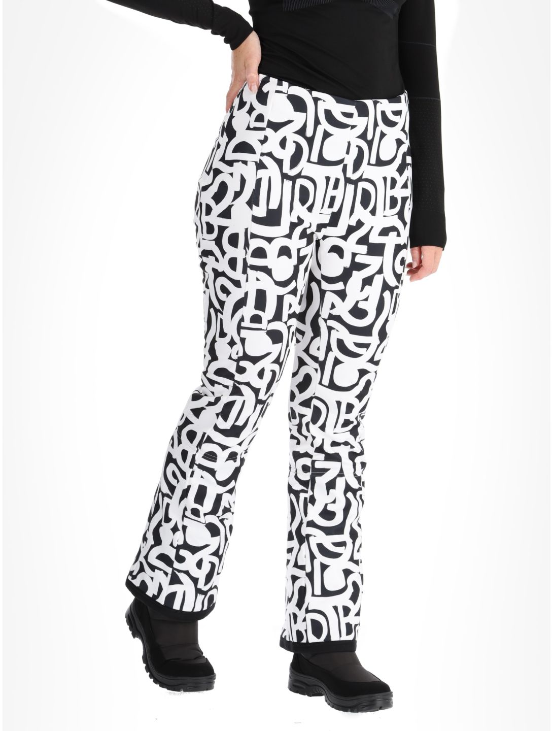 Dare2b, Upshill softshell skibroek dames Black and White Graffiti Print wit, zwart 