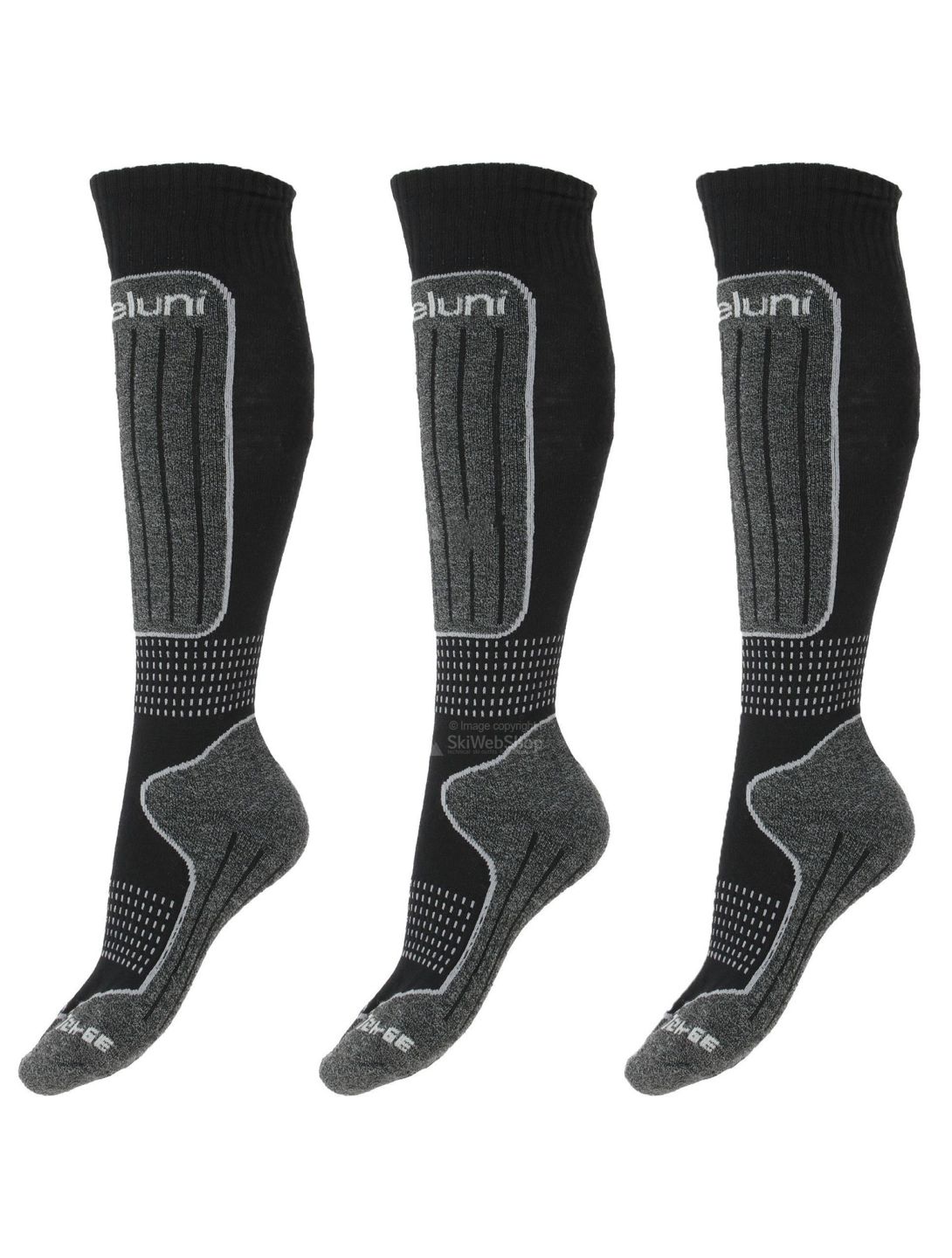 Deluni, Luca 3 Pair skisokken 3 paar kinderen Black With Grey Lines grijs, zwart 