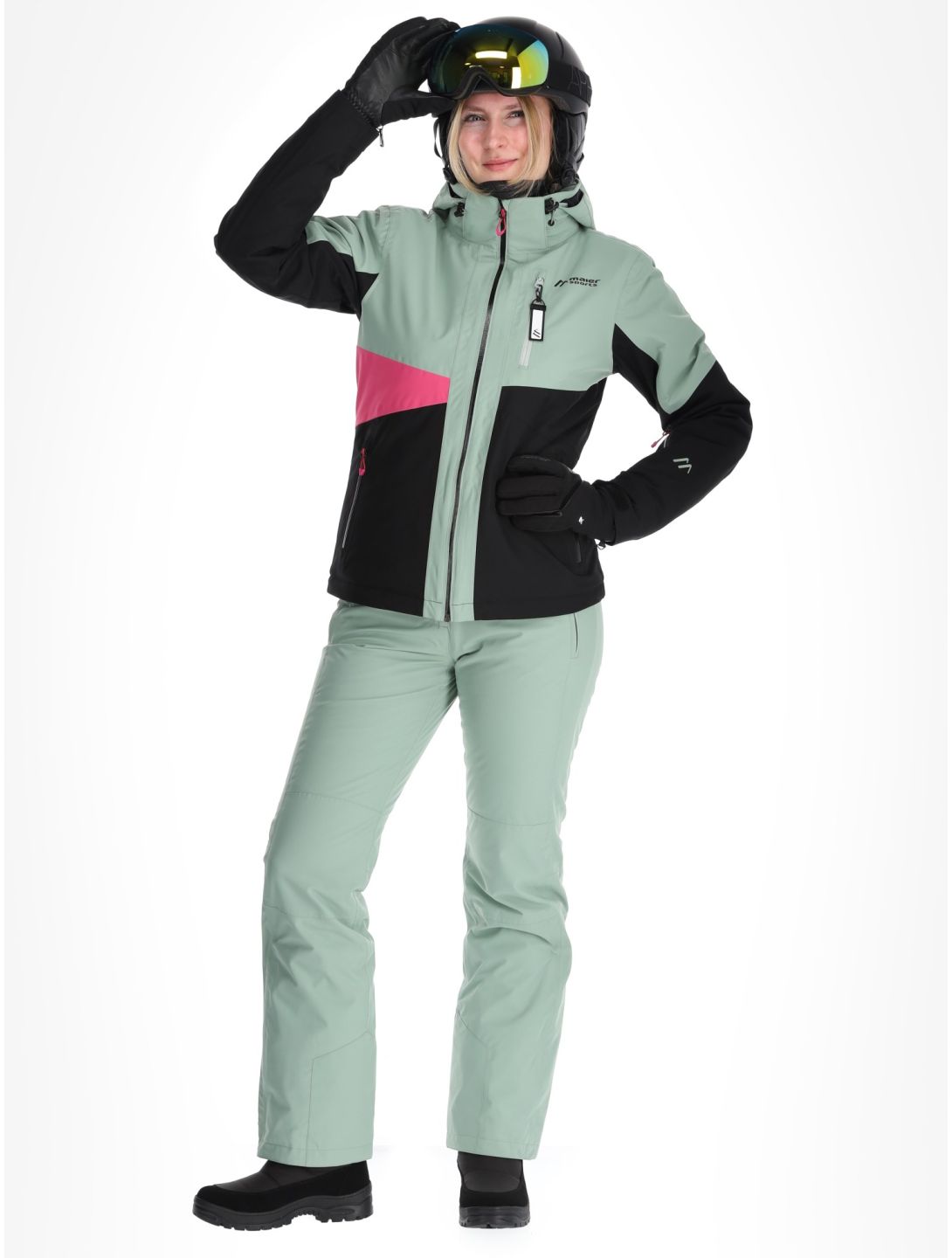 Maier Sports, Vidra ski-jas dames Black / Luscious Moss / Pink Flambé groen, roze, zwart 