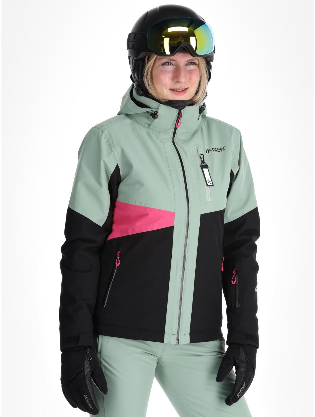 Maier Sports, Vidra ski-jas dames Black / Luscious Moss / Pink Flambé groen, roze, zwart 