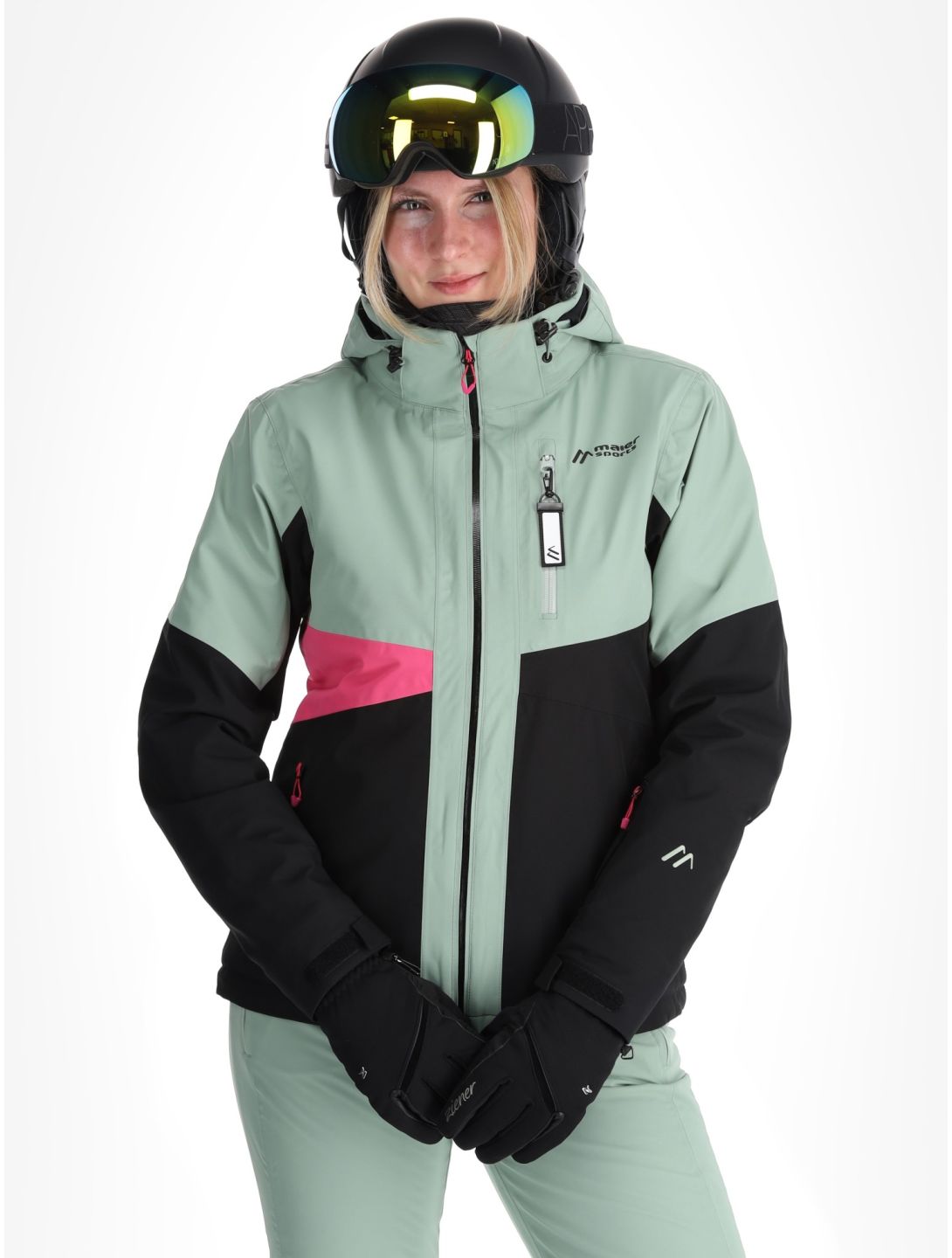 Maier Sports, Vidra ski-jas dames Black / Luscious Moss / Pink Flambé groen, roze, zwart 