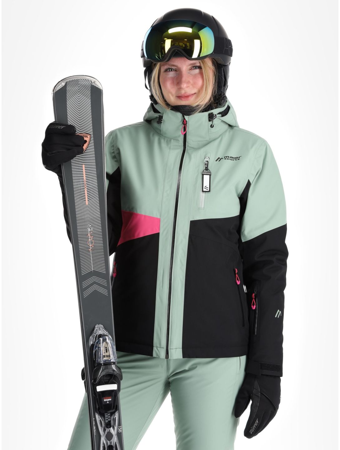 Maier Sports, Vidra ski-jas dames Black / Luscious Moss / Pink Flambé groen, roze, zwart 