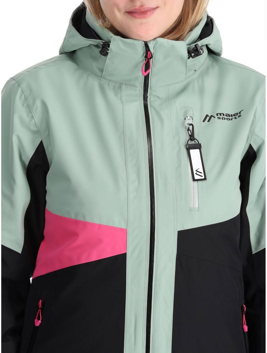 Maier Sports, Vidra ski-jas dames Black / Luscious Moss / Pink Flambé groen, roze, zwart 