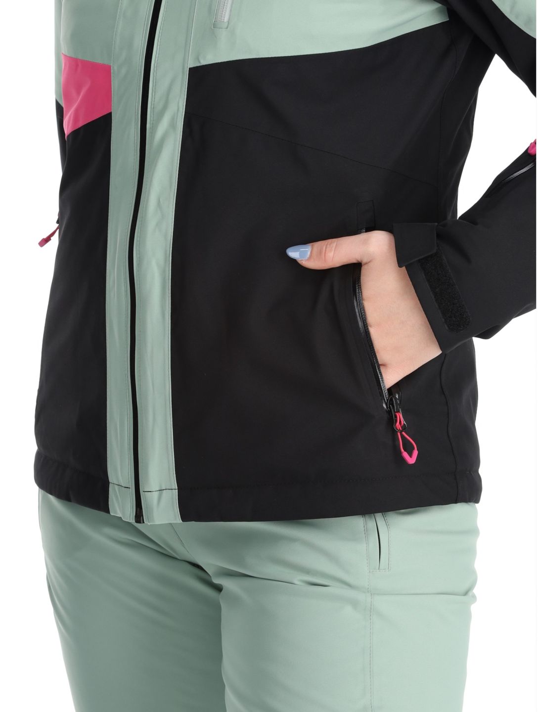 Maier Sports, Vidra ski-jas dames Black / Luscious Moss / Pink Flambé groen, roze, zwart 