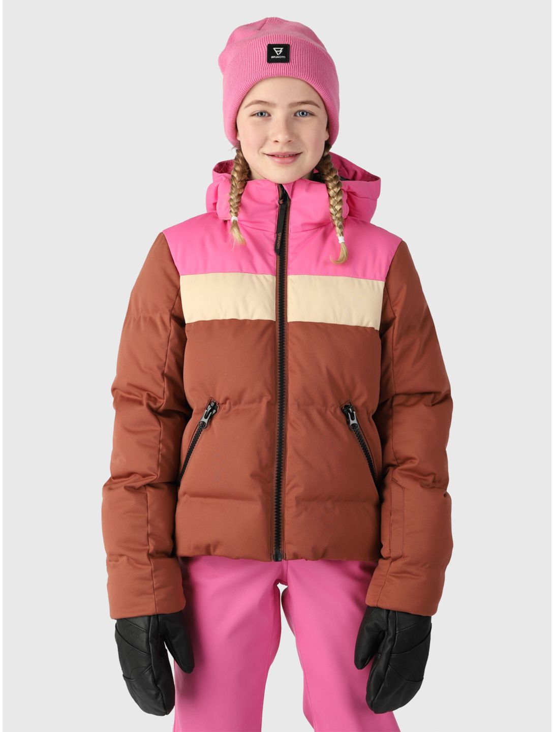 Brunotti Niagony ski jas kinderen Mahoganny bruin roze