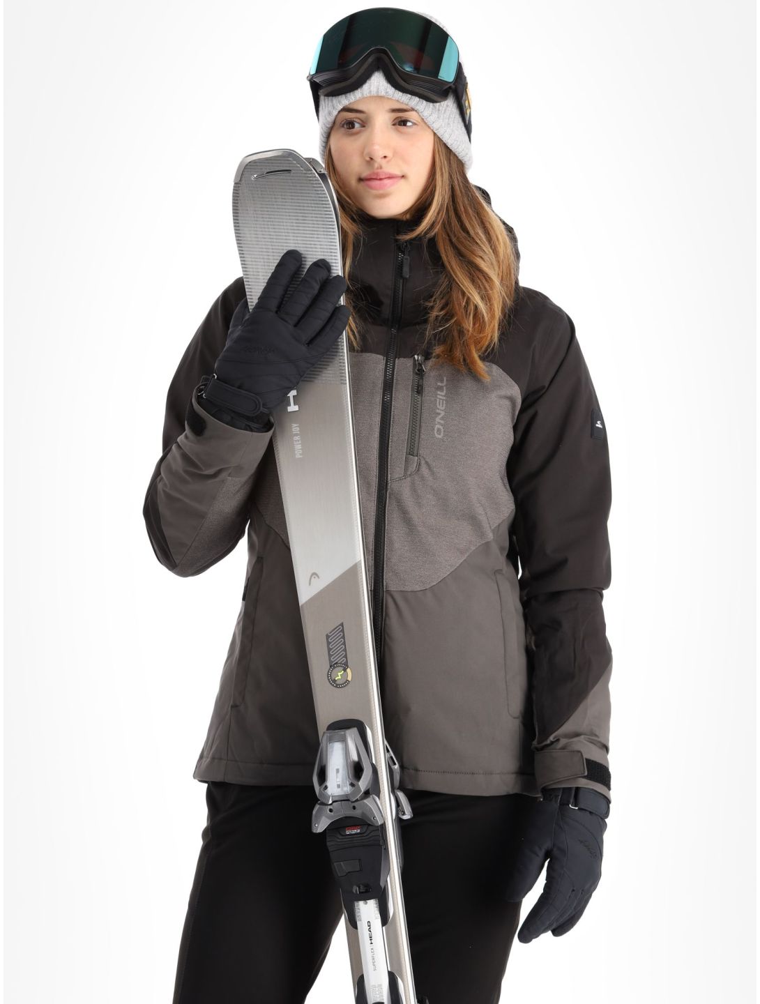 O'Neill, Carbonite ski-jas dames Black Out Colour Block bruin, grijs, zwart 