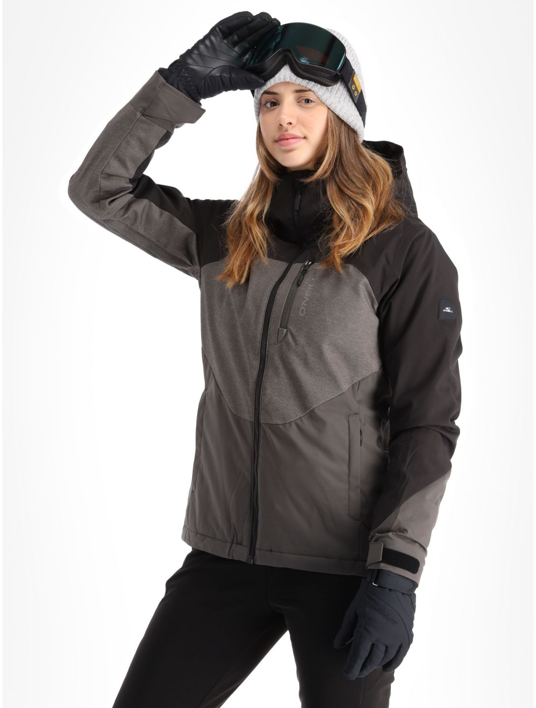 O'Neill, Carbonite ski-jas dames Black Out Colour Block bruin, grijs, zwart 