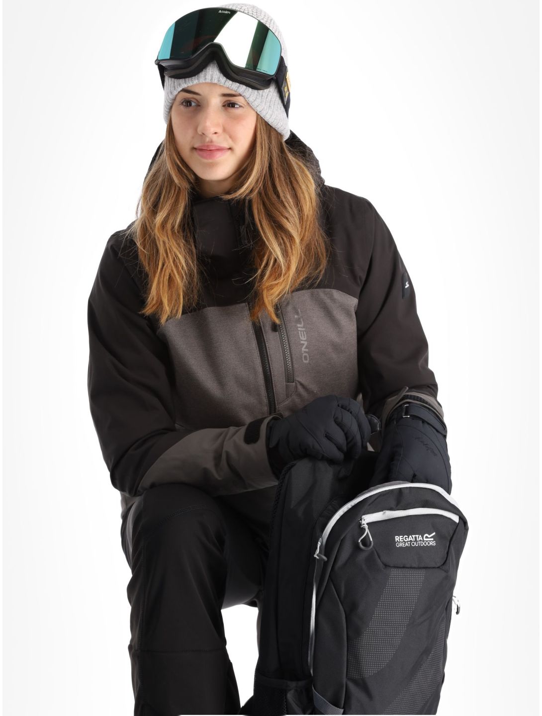 O'Neill, Carbonite ski-jas dames Black Out Colour Block bruin, grijs, zwart 