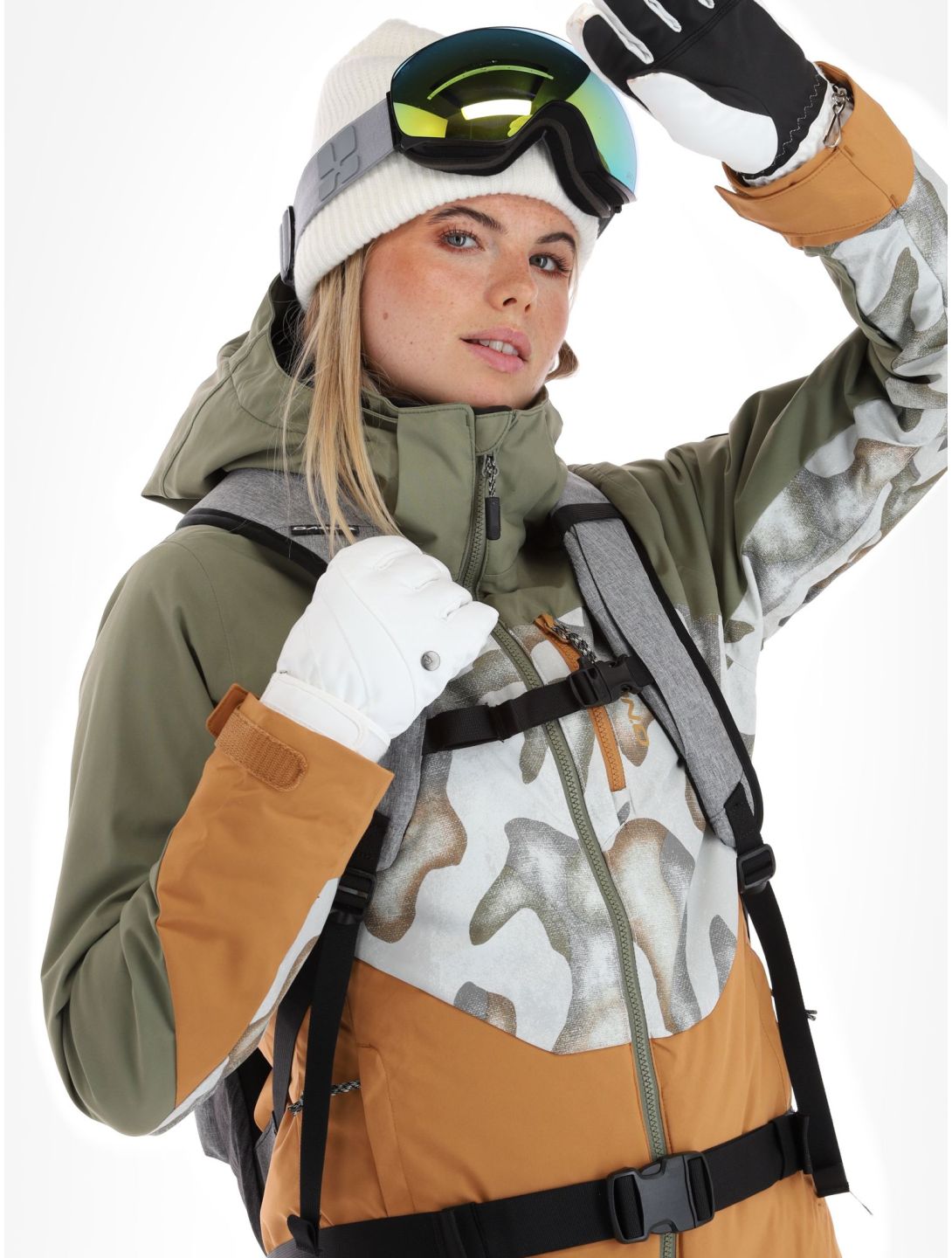 O'Neill, Carbonite ski-jas dames Deep Lichen Green Colour Block groen, oranje, wit 