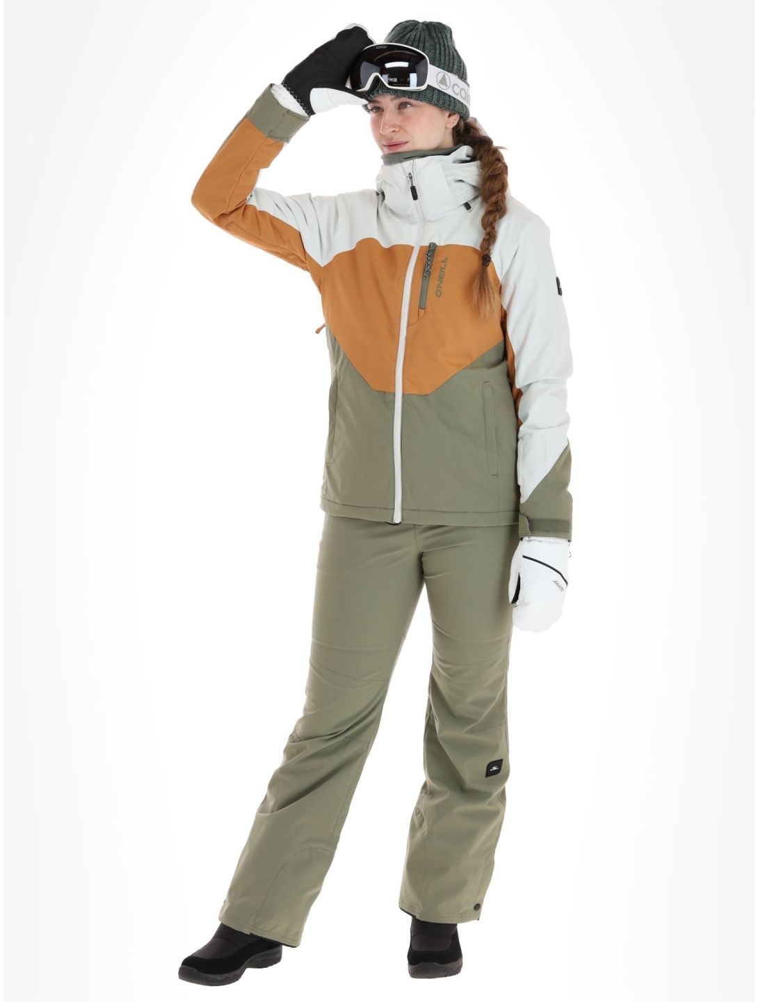 O'Neill, Carbonite ski-jas dames London Fog Colour Block bruin, groen, wit 