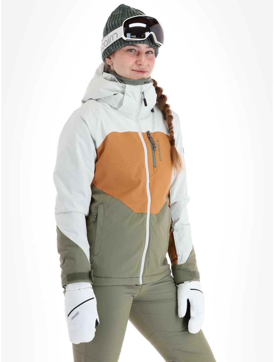 O'Neill, Carbonite ski-jas dames London Fog Colour Block bruin, groen, wit 