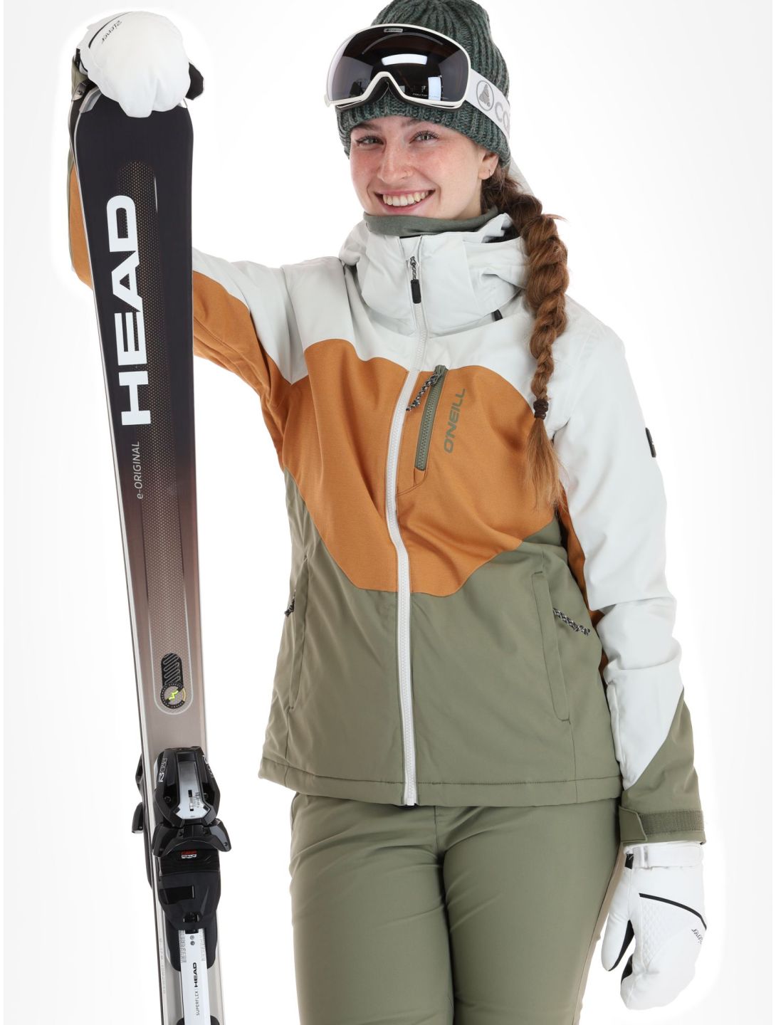 O'Neill, Carbonite ski-jas dames London Fog Colour Block bruin, groen, wit 