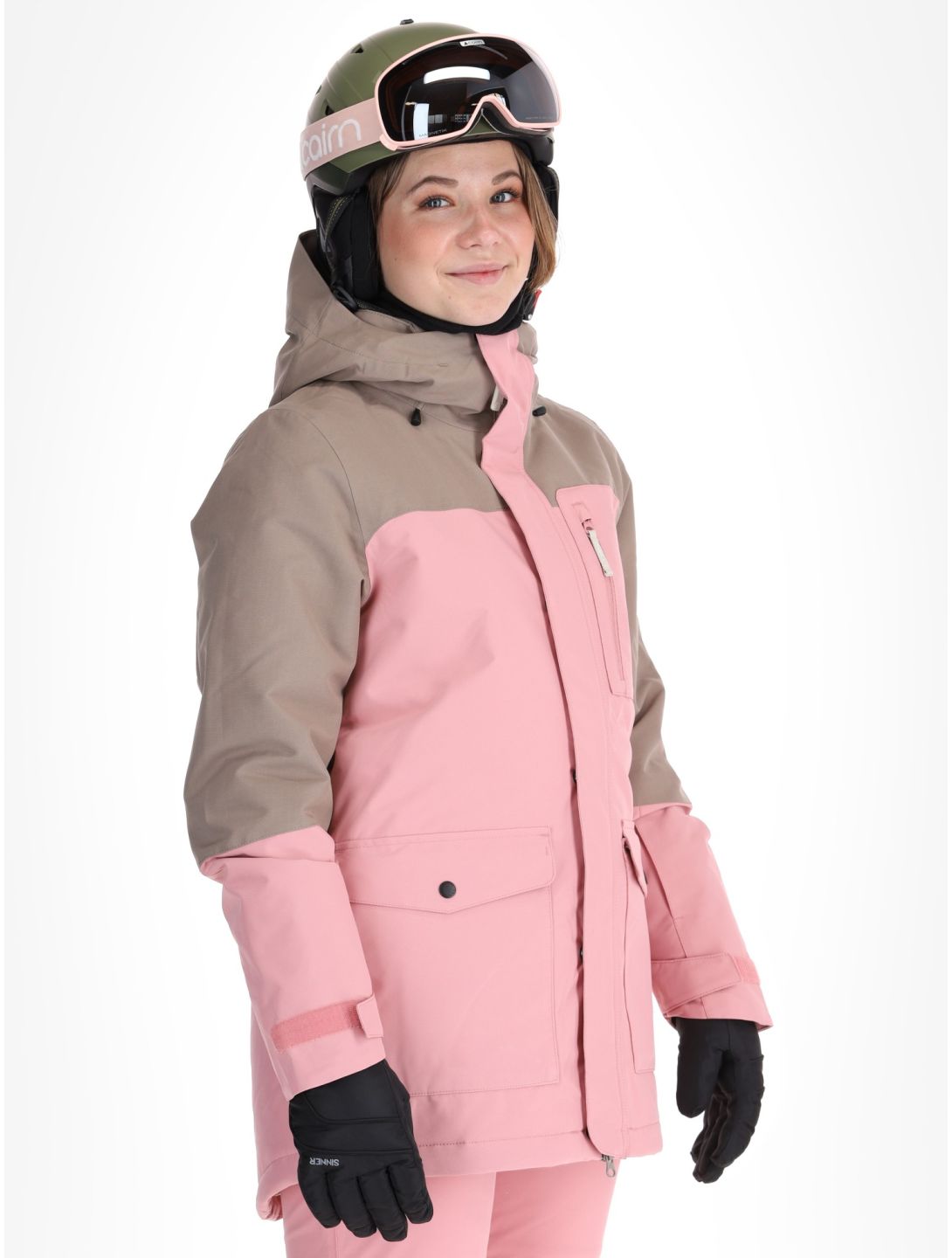 O'Neill, Utility Hybrid ski-jas dames Genuine Pink Colour Block bruin, roze, wit 