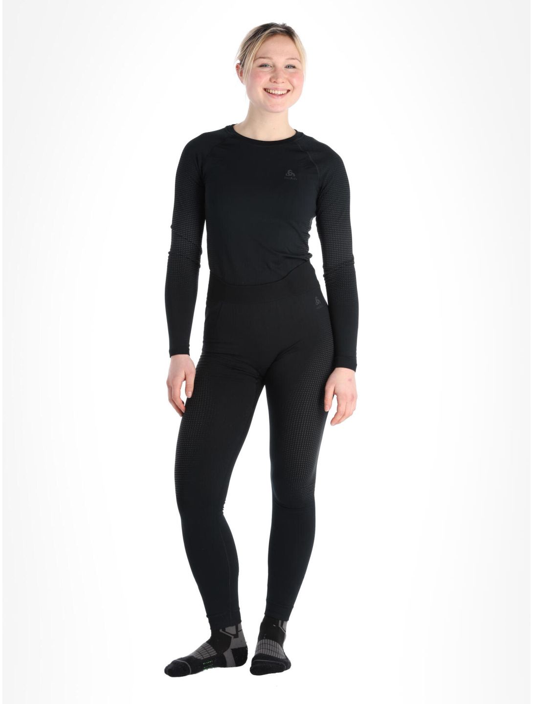 Odlo, Perfomance Warm Eco thermobroek dames Black - Odlo Graphite Grey grijs, zwart 