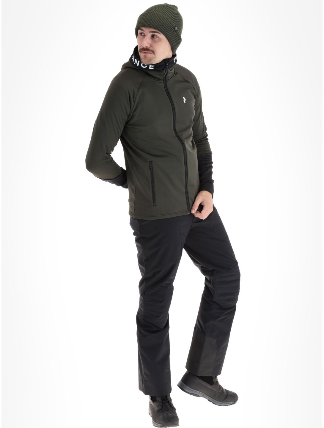 Peak Performance, M Rider Mid Zip Hood vest heren Olive Extreme Black groen, zwart 