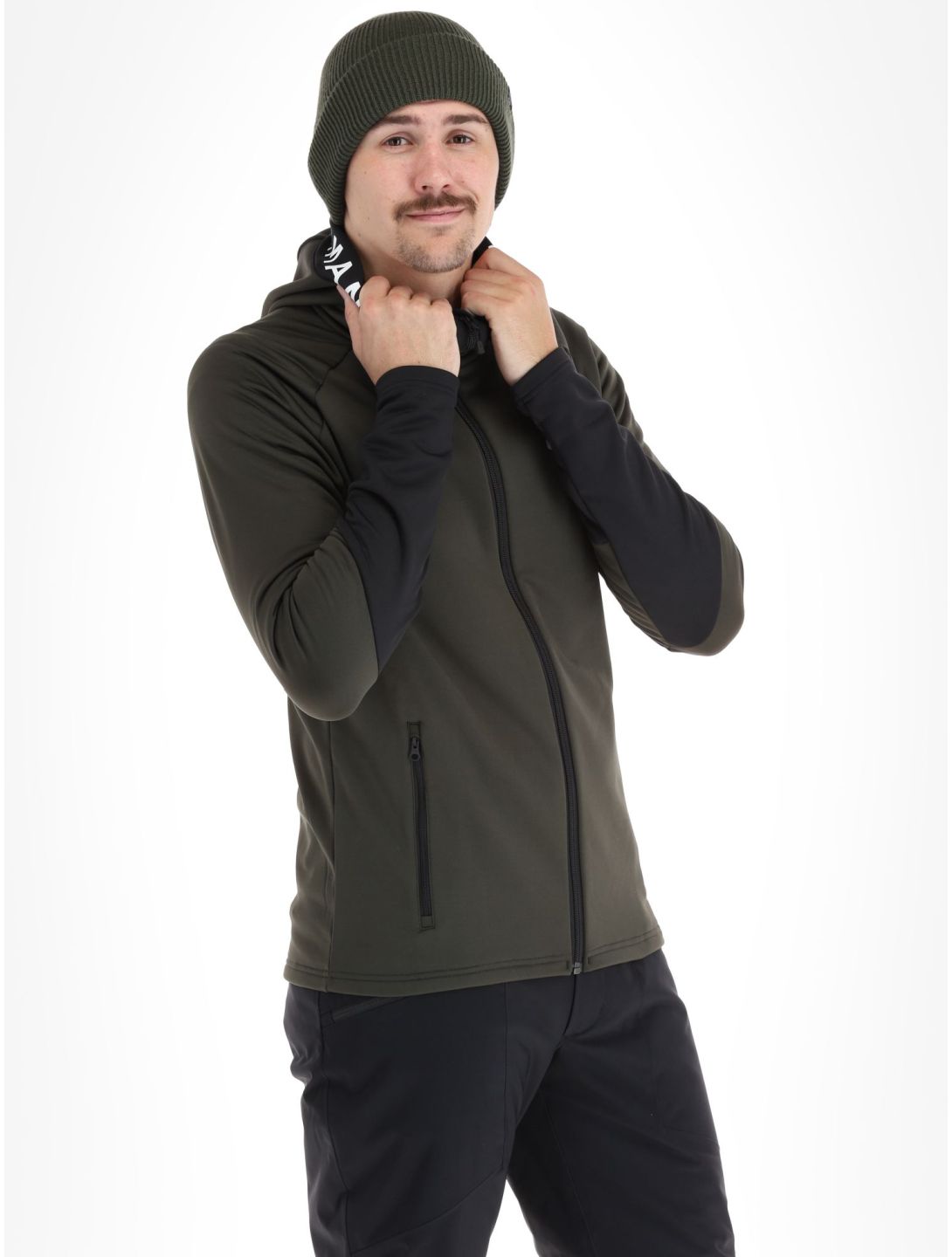 Peak Performance, M Rider Mid Zip Hood vest heren Olive Extreme Black groen, zwart 