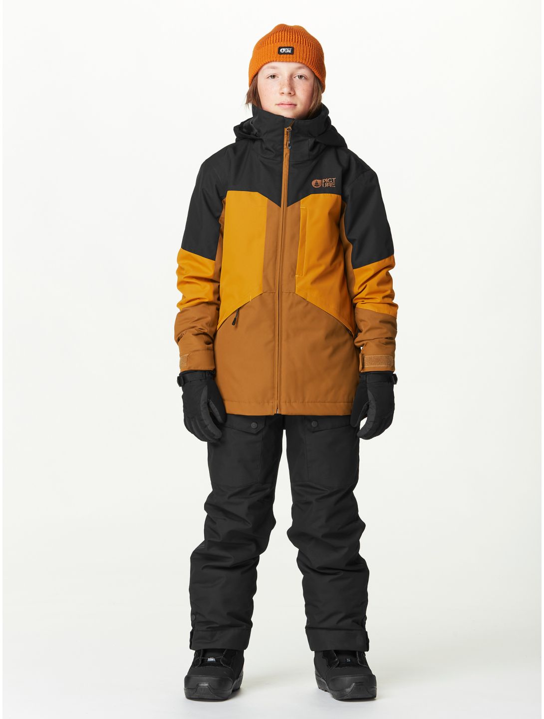 Picture, Cossmo ski-jas kinderen Black Honey Chocolate bruin, oranje, zwart 