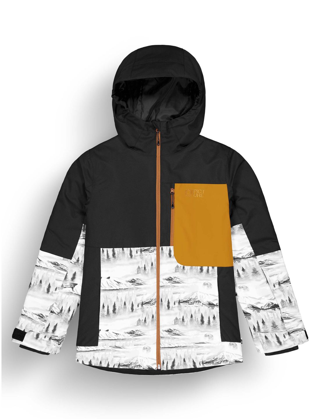 Picture, Daumy ski-jas kinderen Black Mood Print Honey blauw, oranje, zwart 