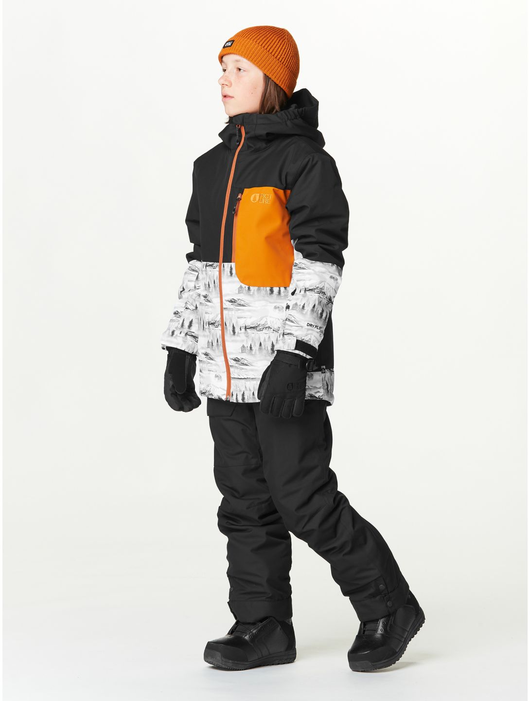 Picture, Daumy ski-jas kinderen Black Mood Print Honey blauw, oranje, zwart 