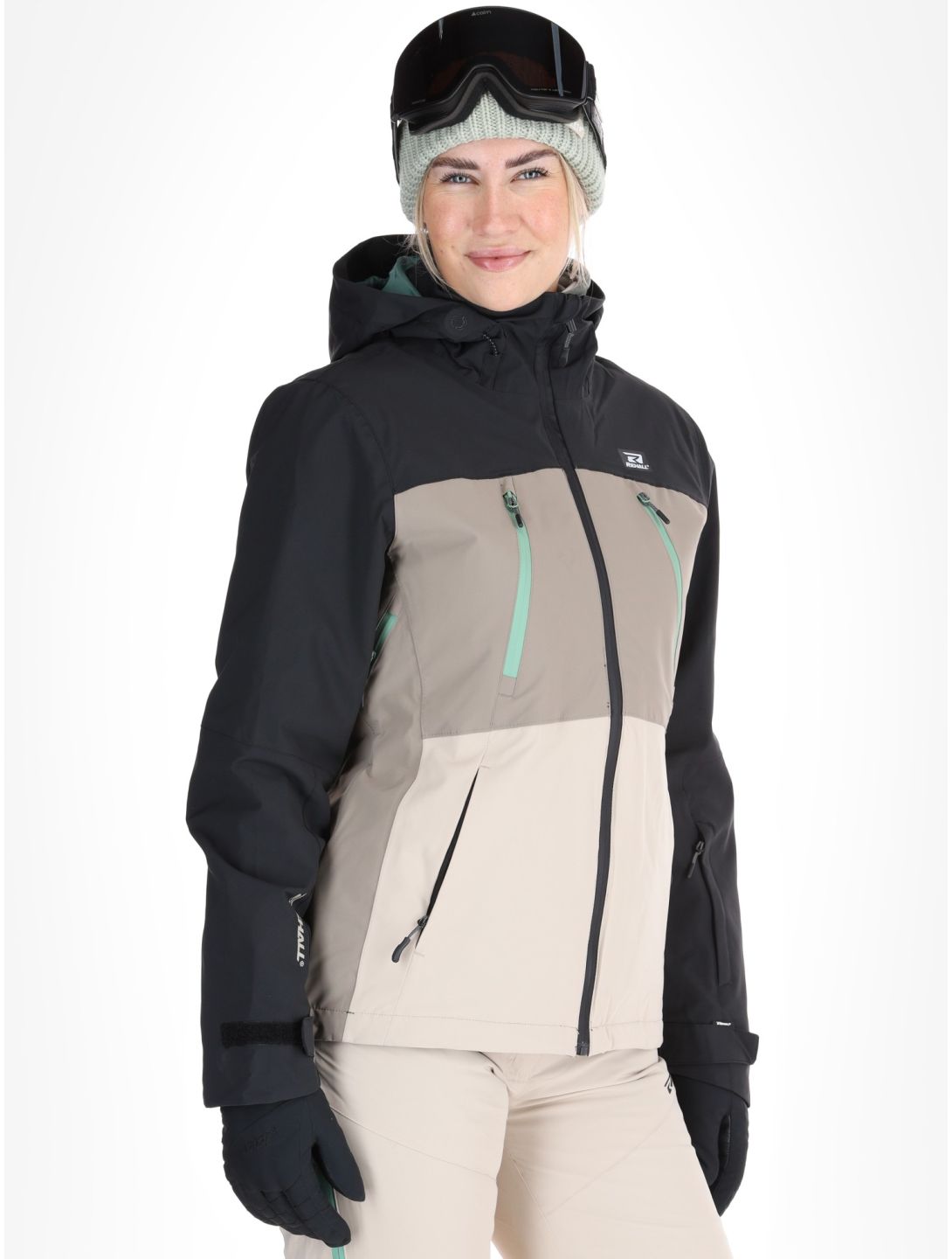 Rehall, Meave-R ski-jas dames Feldspar beige, groen, zwart 