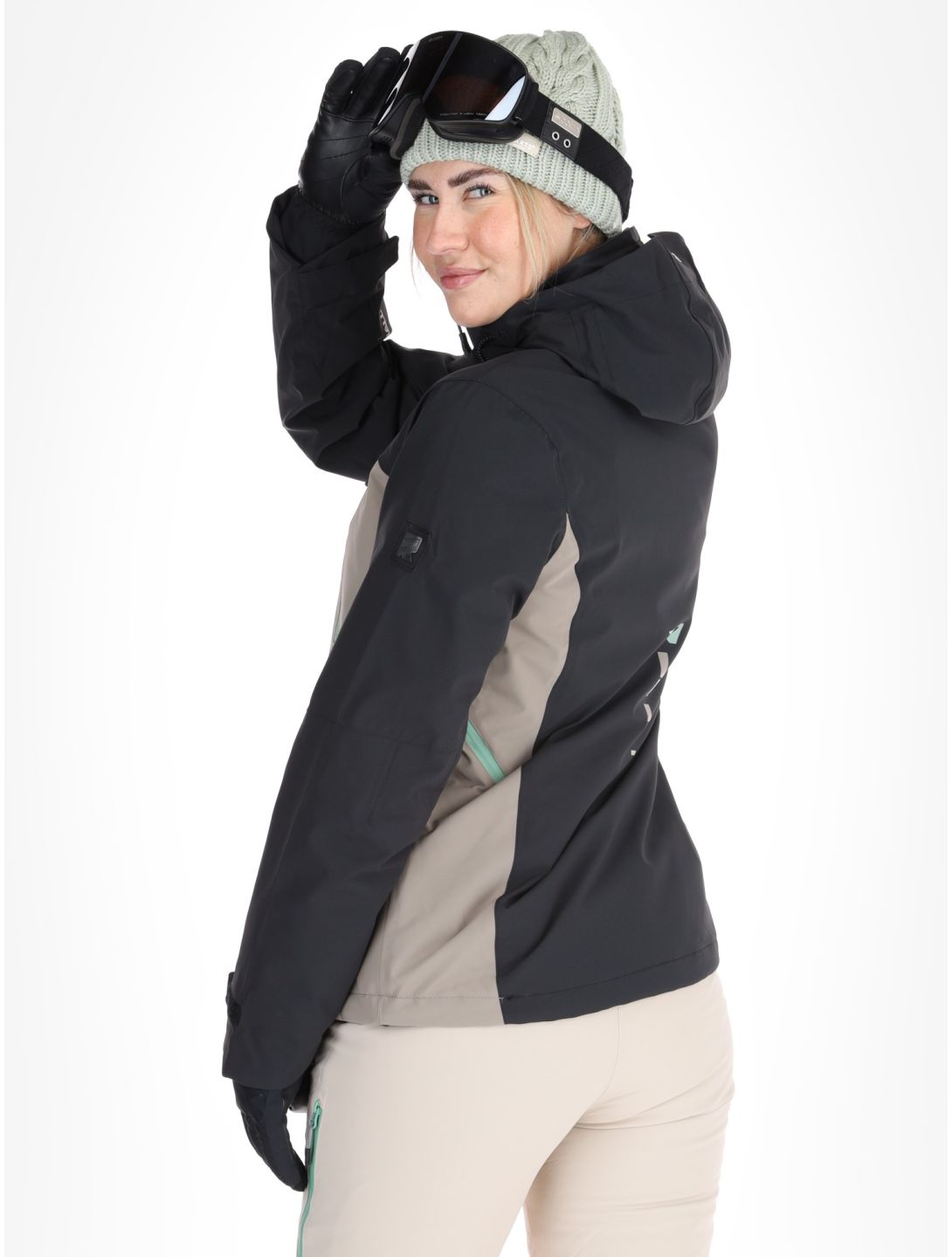 Rehall, Meave-R ski-jas dames Feldspar beige, groen, zwart 