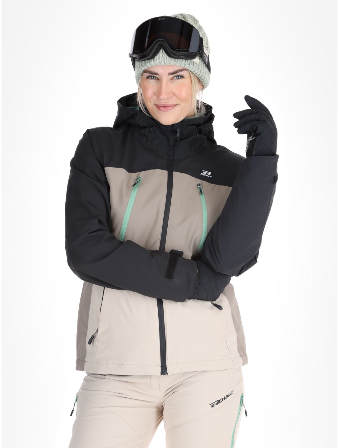 Rehall, Meave-R ski-jas dames Feldspar beige, groen, zwart 