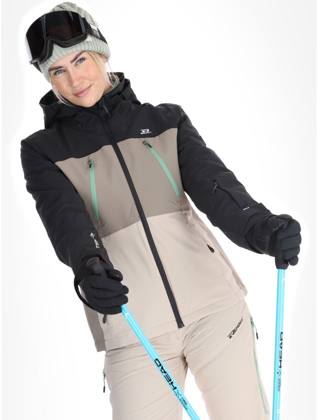 Rehall, Meave-R ski-jas dames Feldspar beige, groen, zwart 