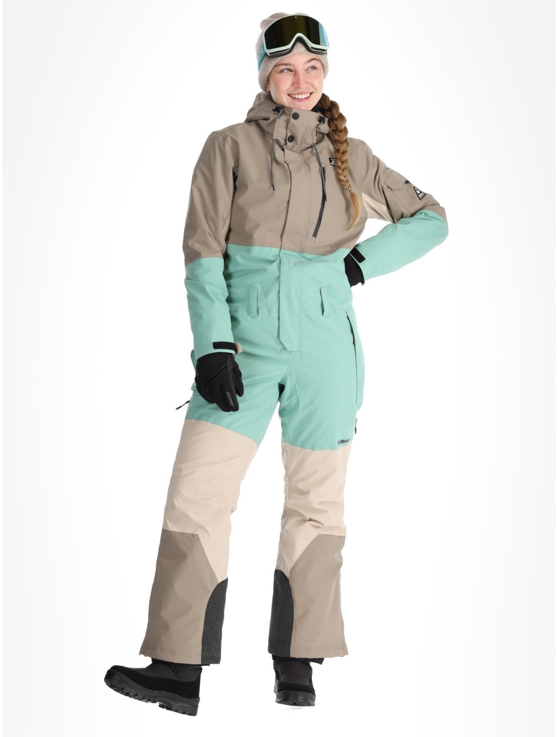 Rehall, Tyger-R ski overall dames Feldspar beige, groen 