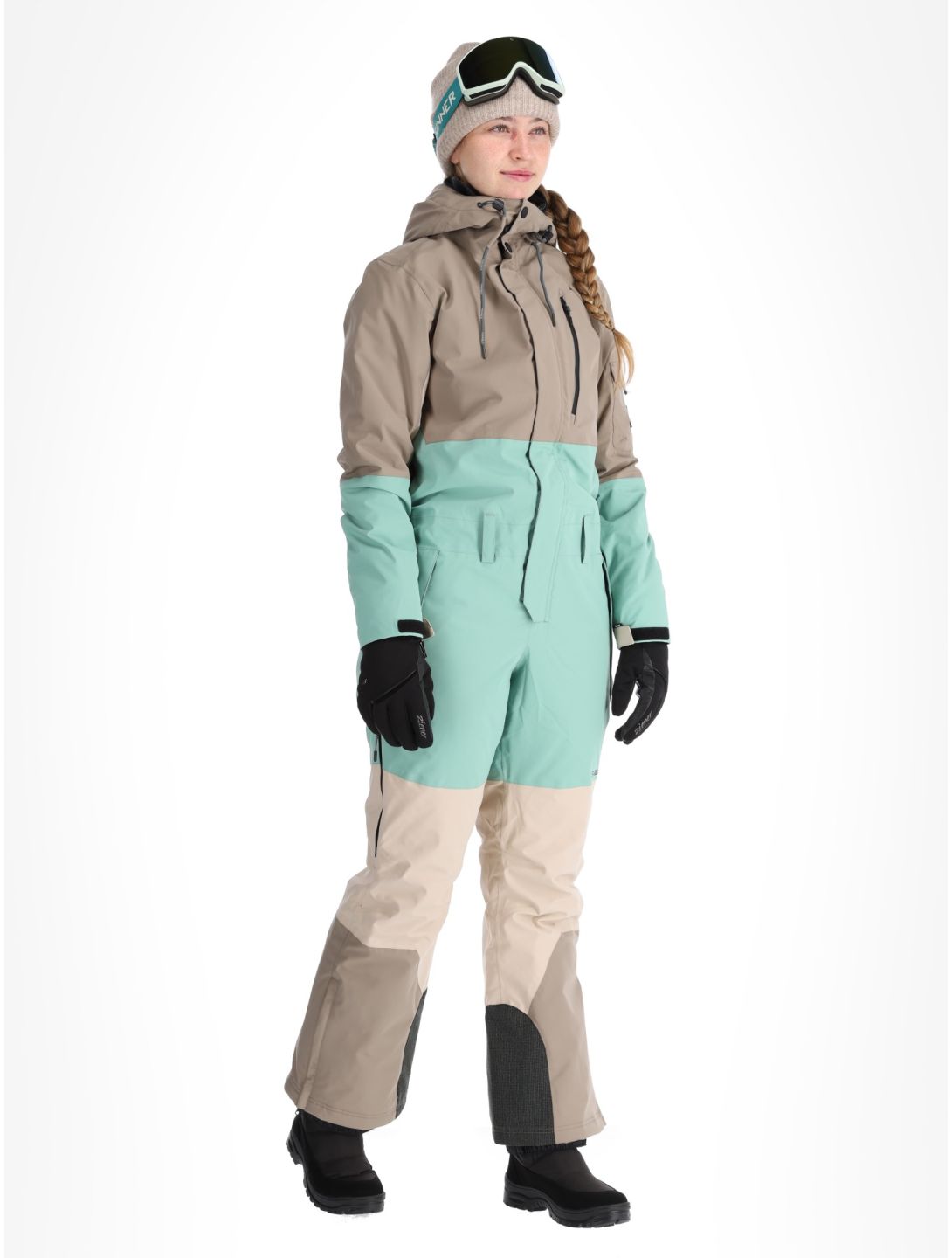 Rehall, Tyger-R ski overall dames Feldspar beige, groen 