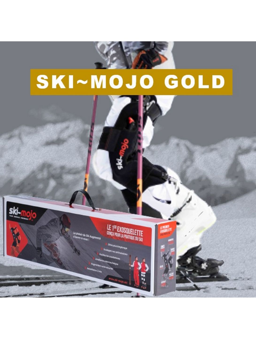 Ski-Mojo, Exoskeleton gold (>75kg) ski-brace unisex zwart 