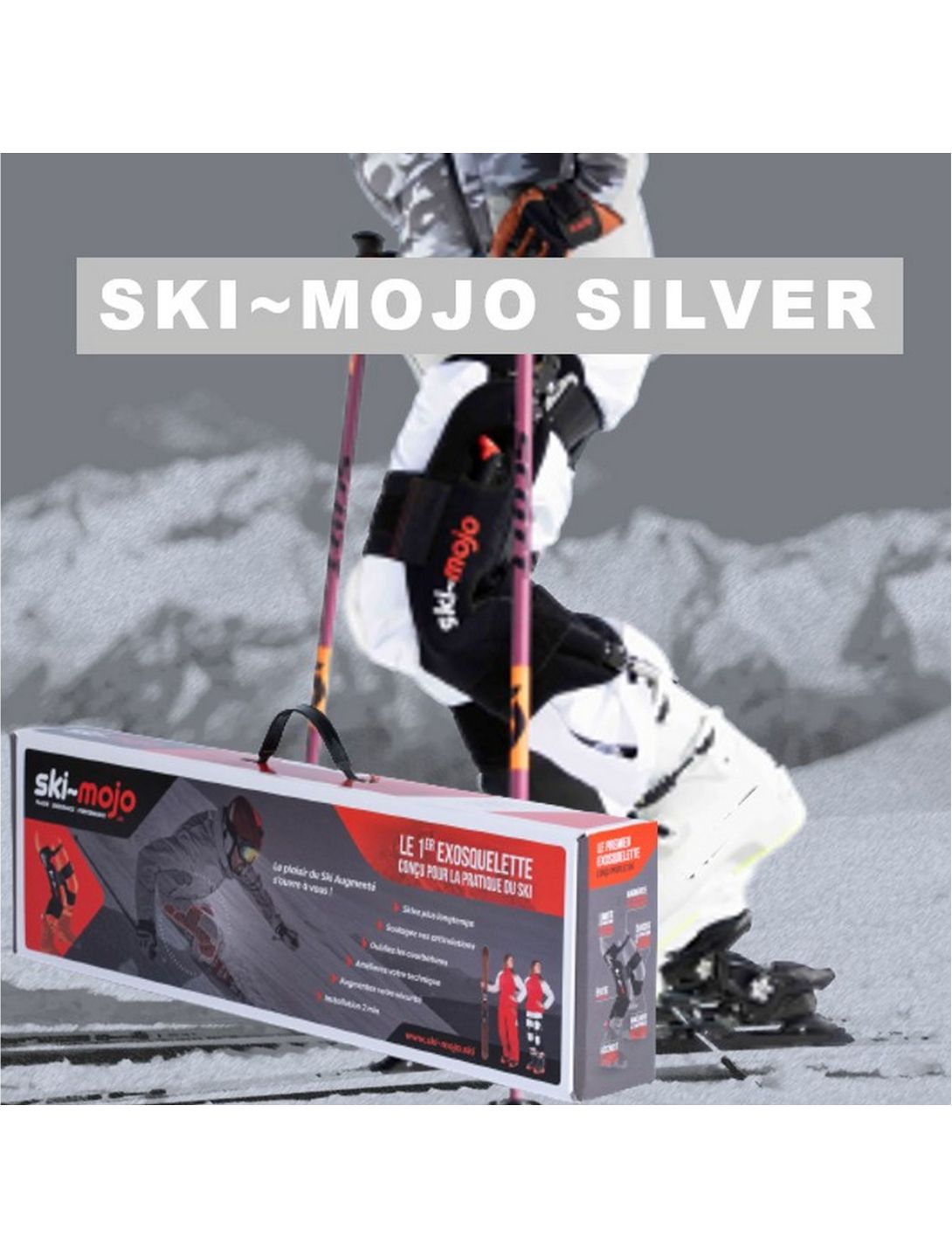 Ski-Mojo, Exoskeleton silver (55-85kg) ski-brace unisex zwart 