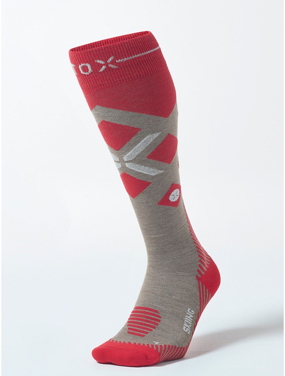 Stox, Merino Skiing compressiesokken dames Taupe / Red grijs, rood 