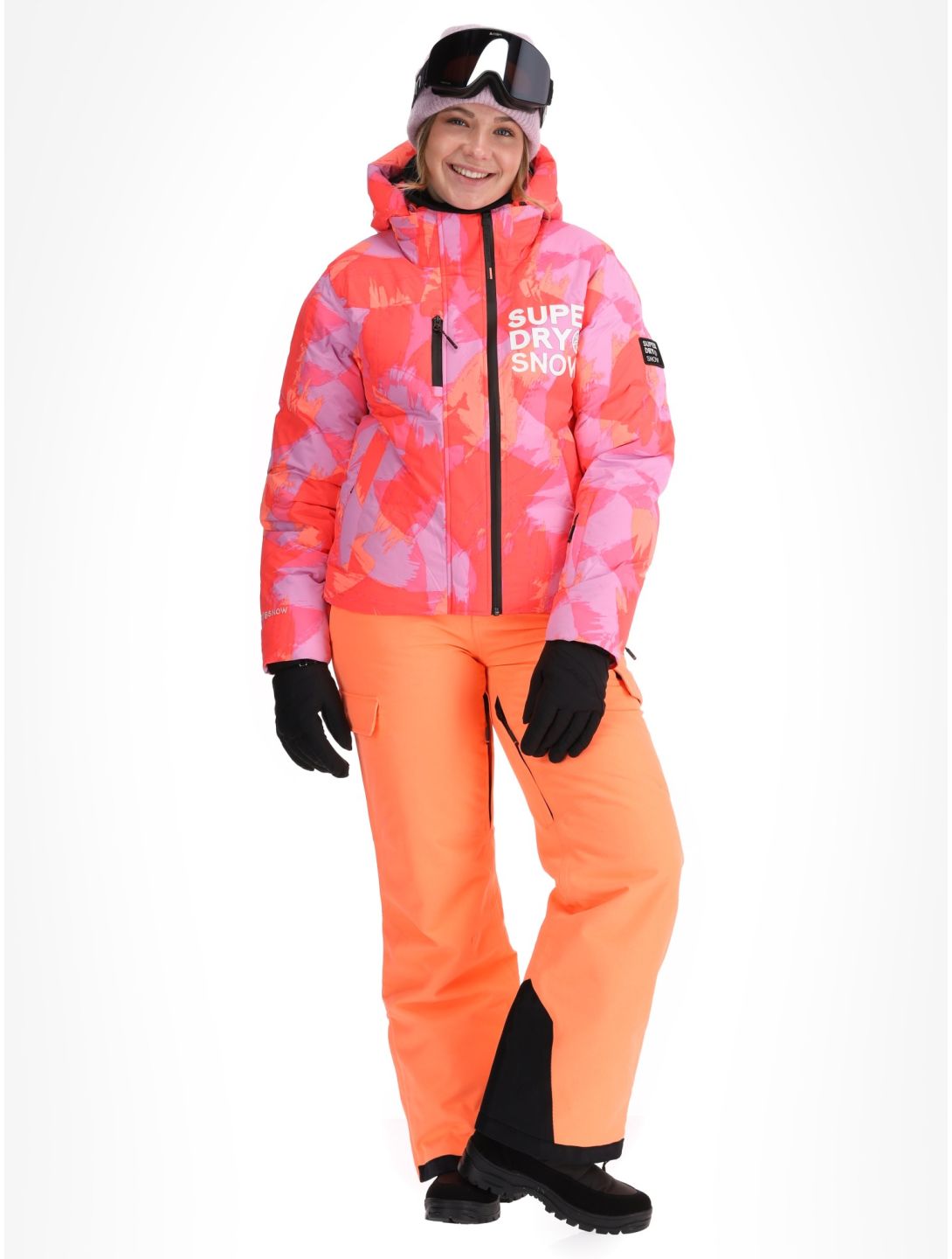 Superdry, Hooded Ski Boxy Puffer ski-jas dames Brush Camo Coral roze 