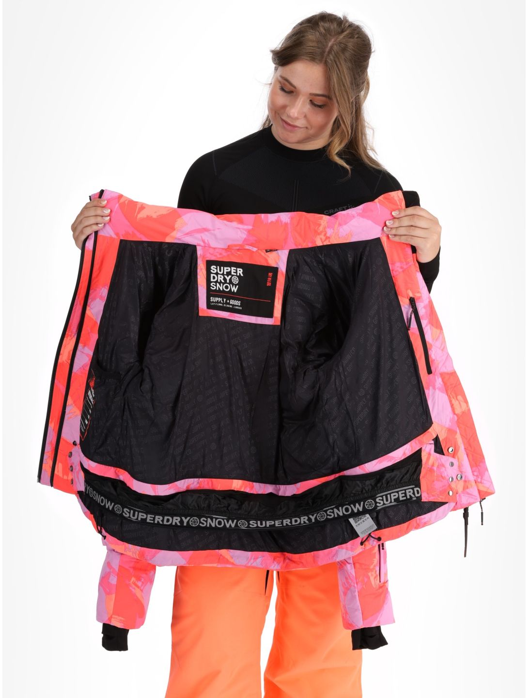 Superdry, Hooded Ski Boxy Puffer ski-jas dames Brush Camo Coral roze 