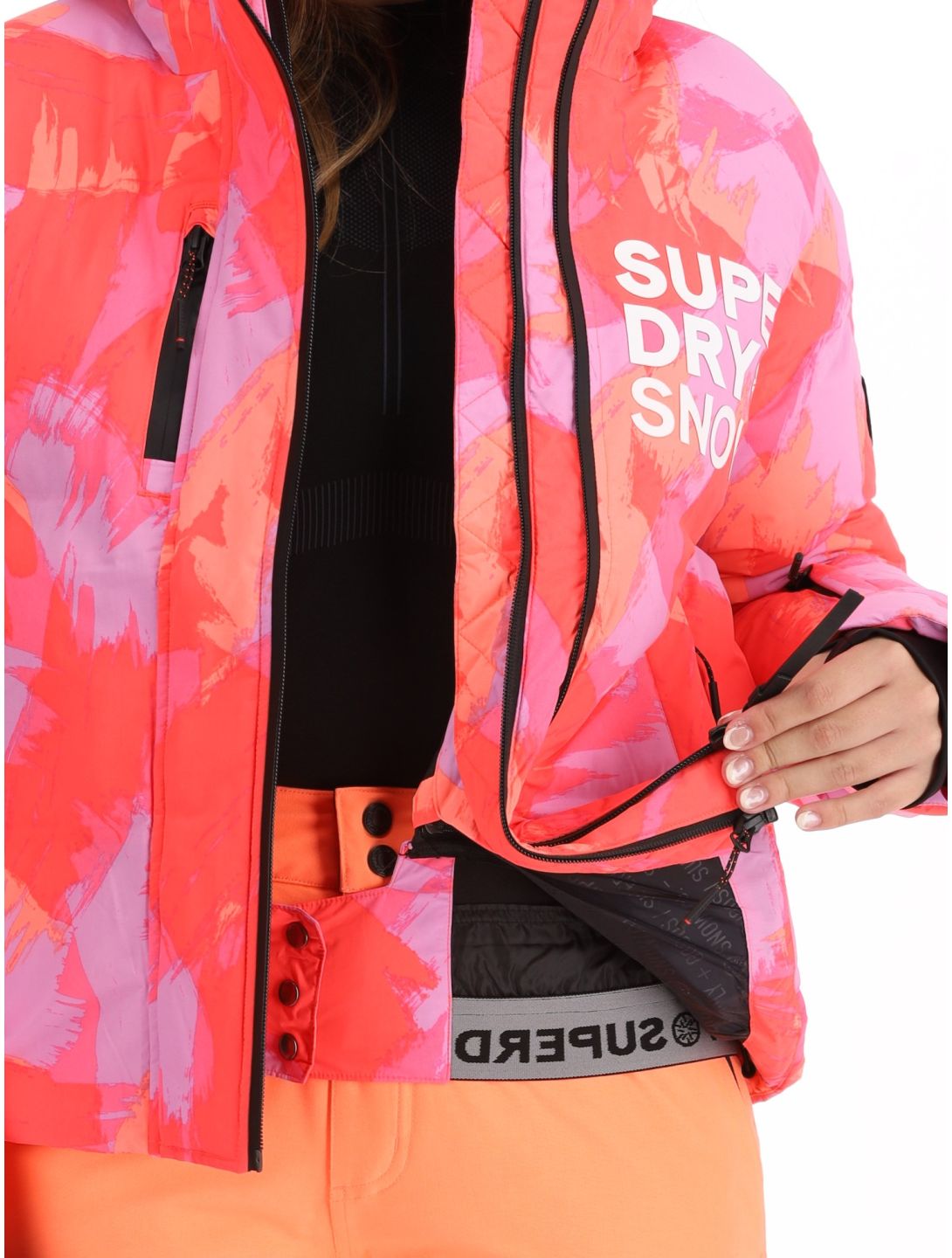 Superdry, Hooded Ski Boxy Puffer ski-jas dames Brush Camo Coral roze 