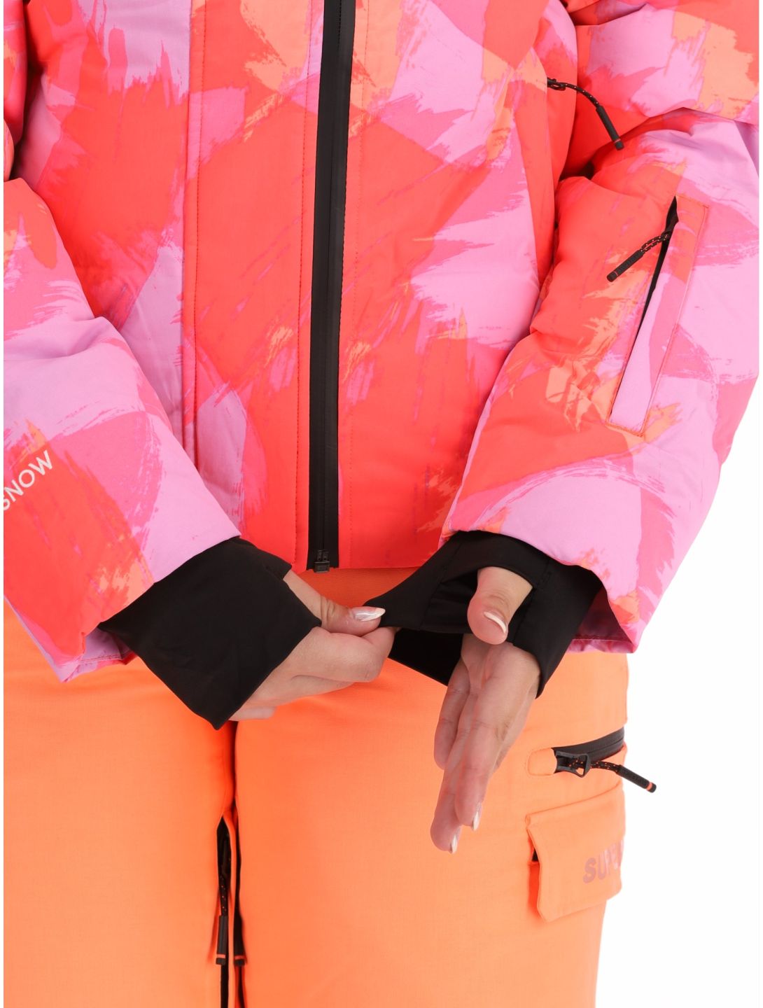 Superdry, Hooded Ski Boxy Puffer ski-jas dames Brush Camo Coral roze 