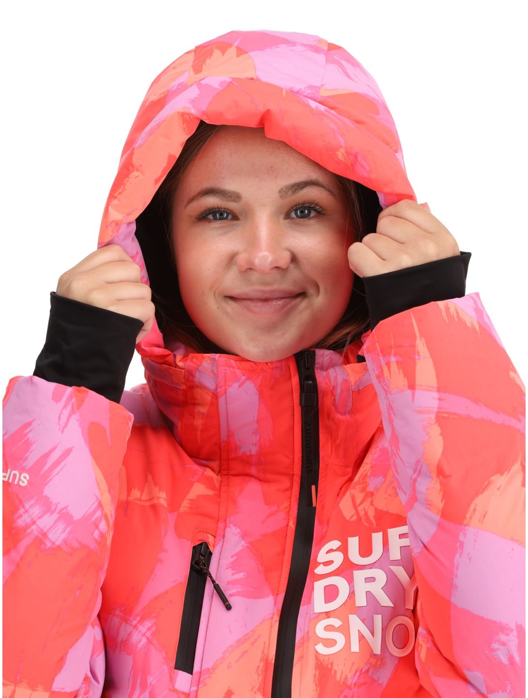 Superdry, Hooded Ski Boxy Puffer ski-jas dames Brush Camo Coral roze 