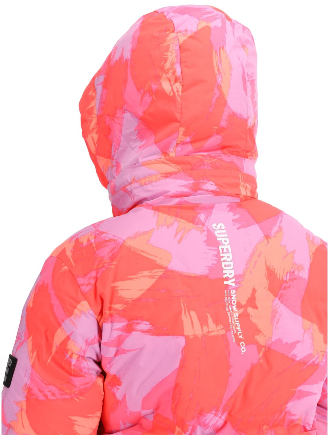 Superdry, Hooded Ski Boxy Puffer ski-jas dames Brush Camo Coral roze 