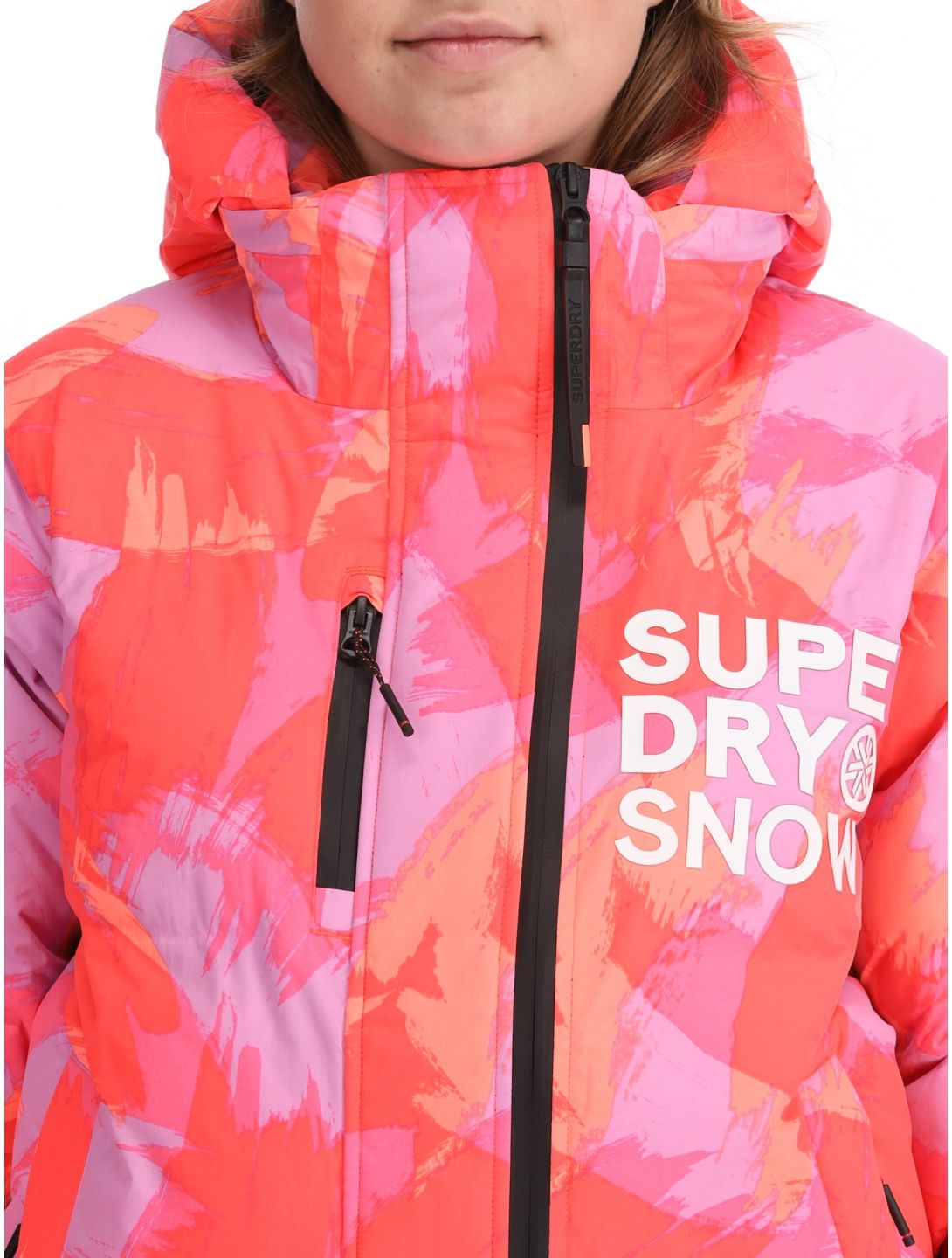 Superdry, Hooded Ski Boxy Puffer ski-jas dames Brush Camo Coral roze 