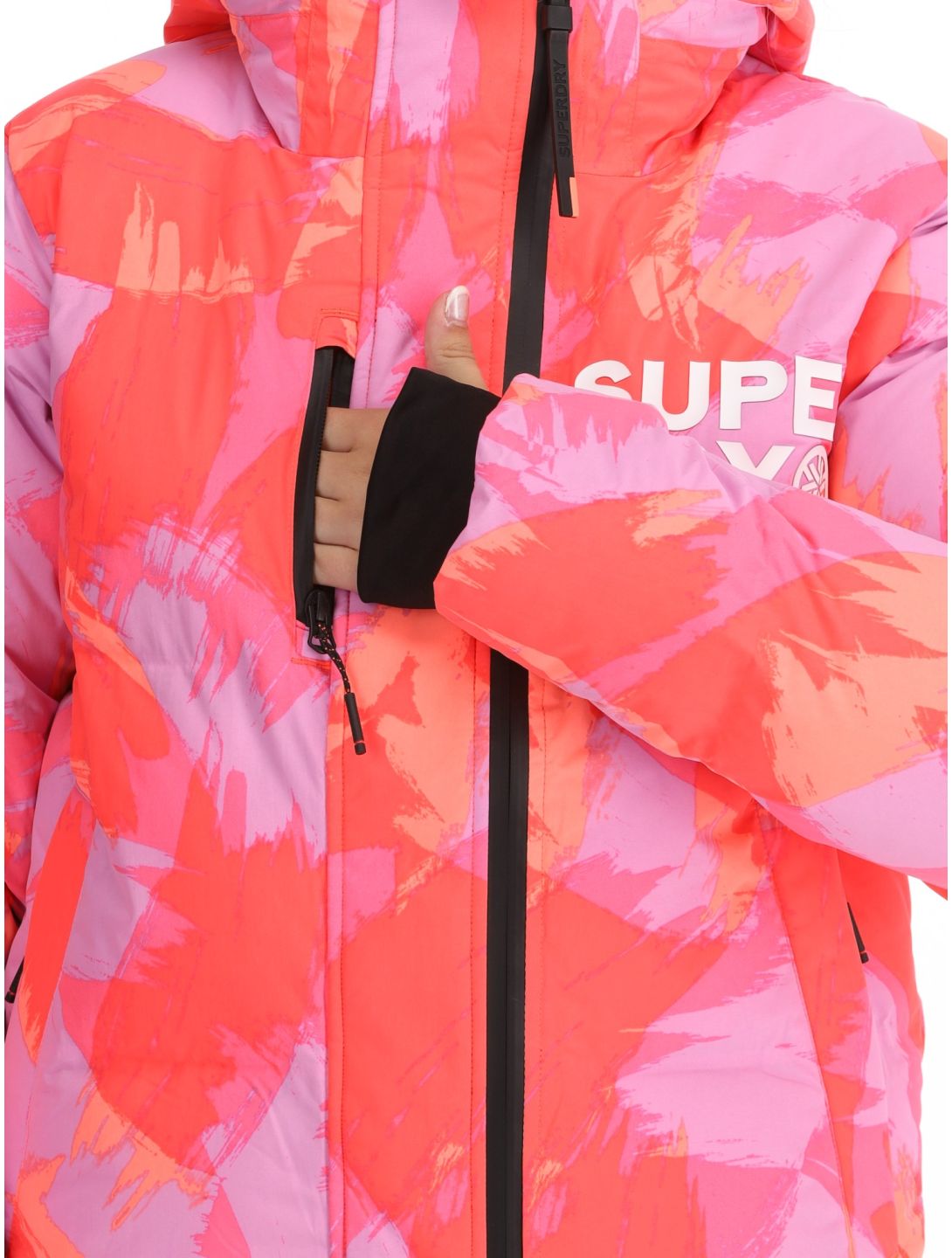 Superdry, Hooded Ski Boxy Puffer ski-jas dames Brush Camo Coral roze 