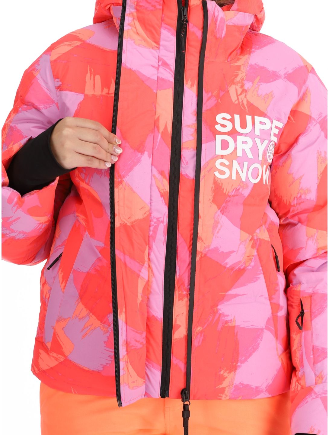 Superdry, Hooded Ski Boxy Puffer ski-jas dames Brush Camo Coral roze 