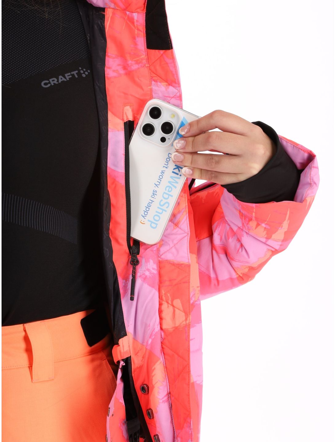 Superdry, Hooded Ski Boxy Puffer ski-jas dames Brush Camo Coral roze 