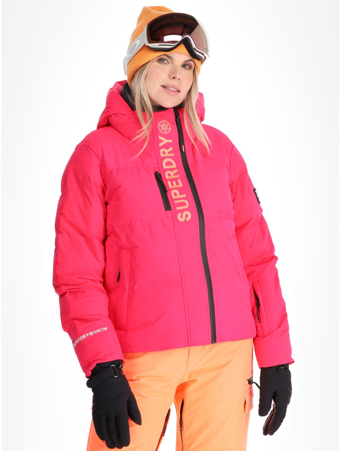 Superdry, Hooded Ski Boxy Puffer ski-jas dames Hyper Fire Pink roze 