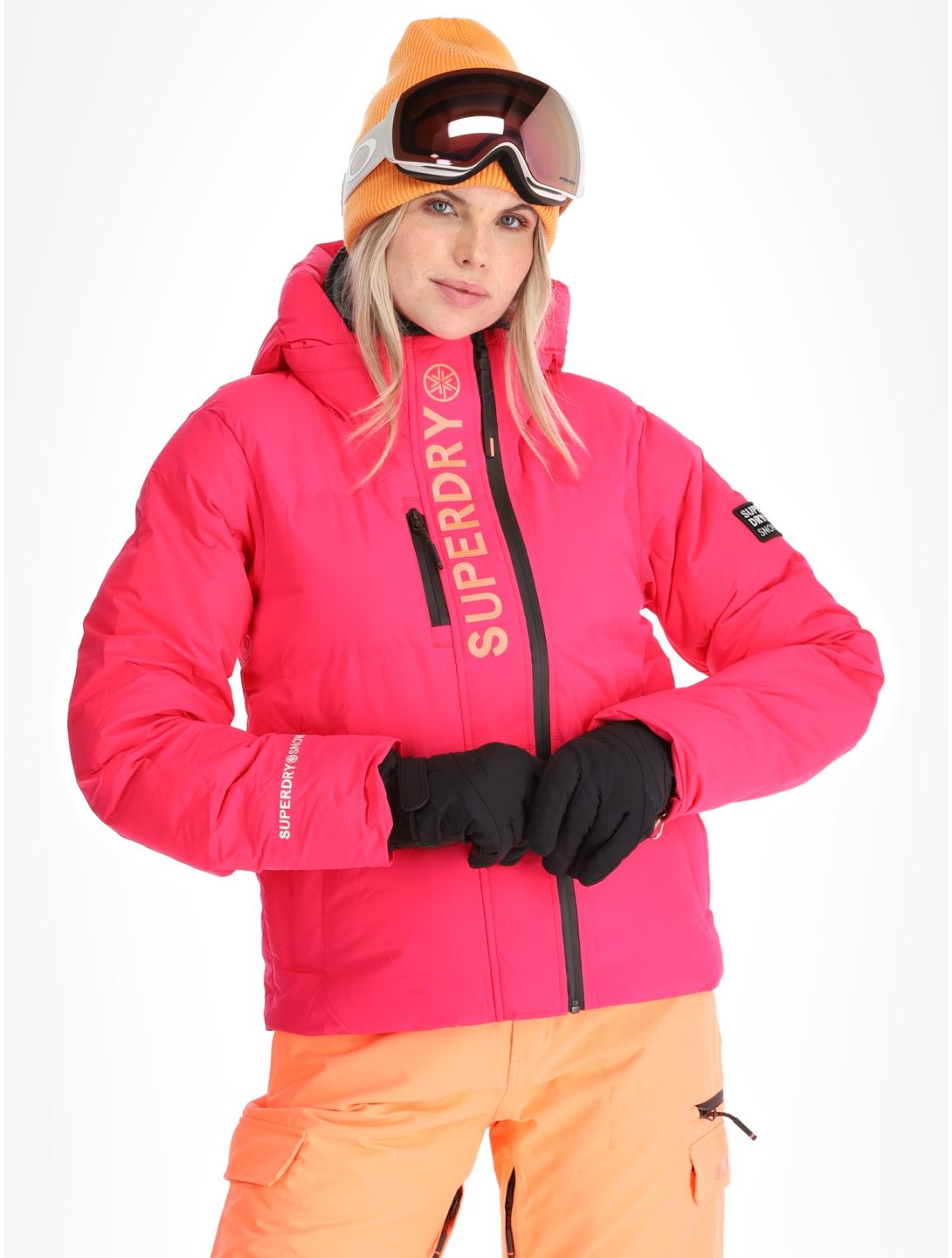 Superdry, Hooded Ski Boxy Puffer ski-jas dames Hyper Fire Pink roze 